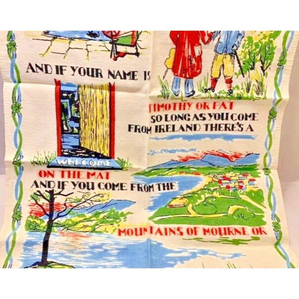 VTG Tea Towel 1950s Ireland Dunmoy Pure Irish Linen Kitchen Kitsch Retro Decor